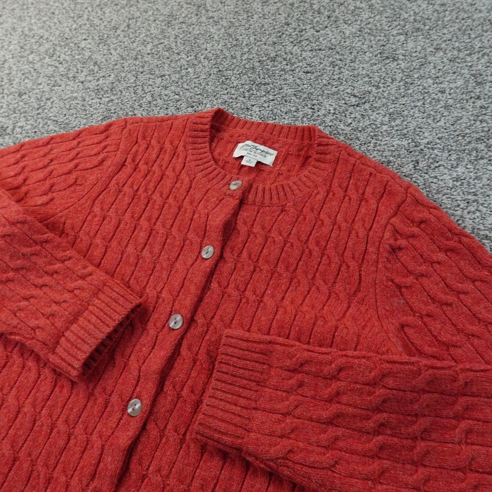 Norm Thompson Orange-Red Cable Knit Button Cardigan